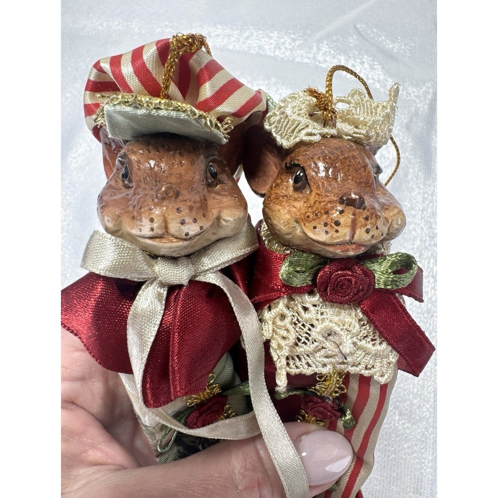 Katherine's Collection Mice Christmas Ornaments Wayne M. Kleski Sash Bag Pair